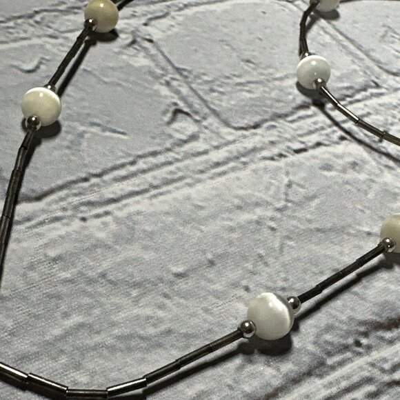 Vintage Silver Tube Bead Round White Cat Eye Glass Bead Necklace And Bracelet - Picture 13 of 13